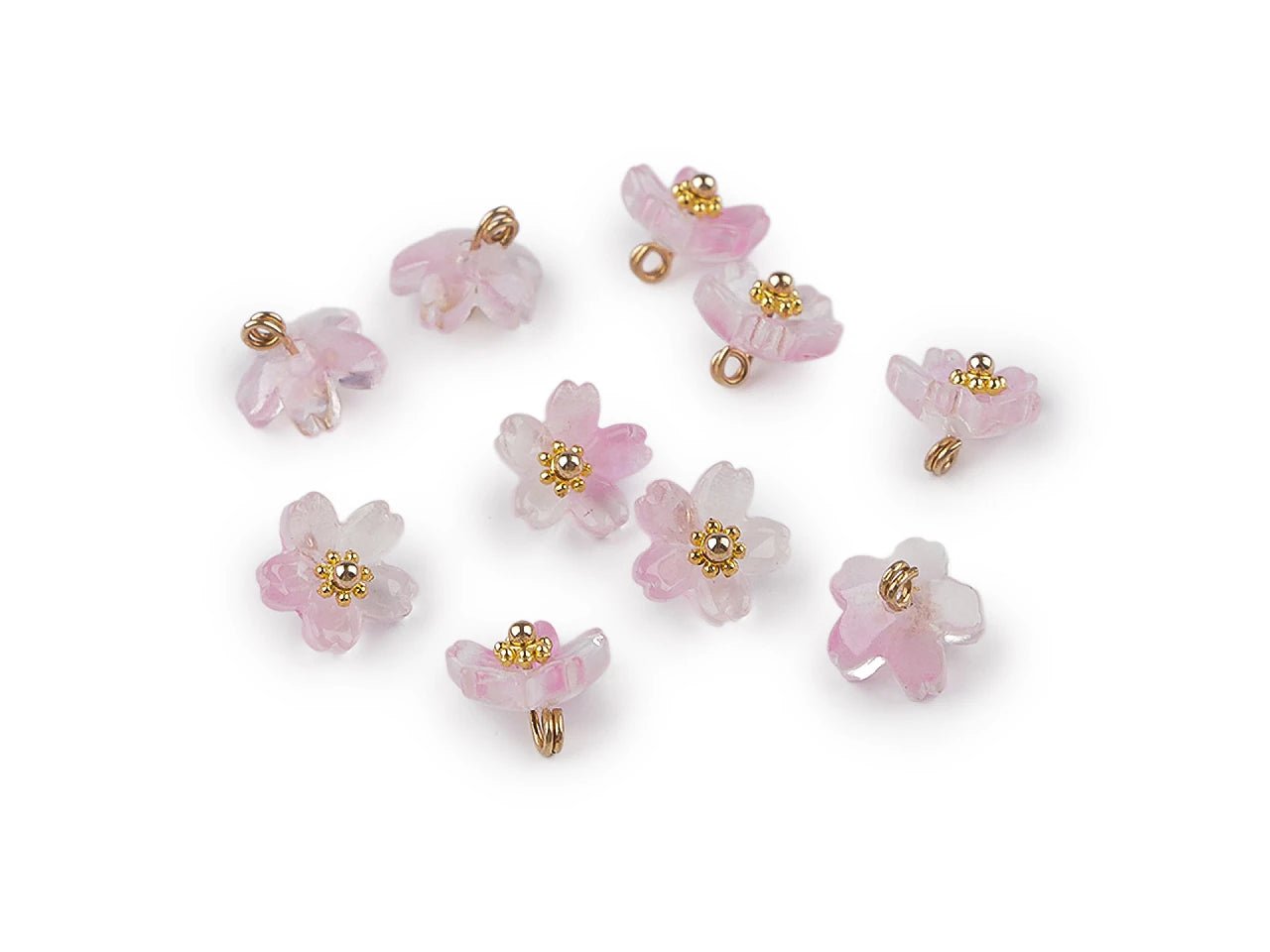 Image with plastic buttons, beads – flowers with a metal center Ø10 mm| assorted shades – available at Šarlotes audumi