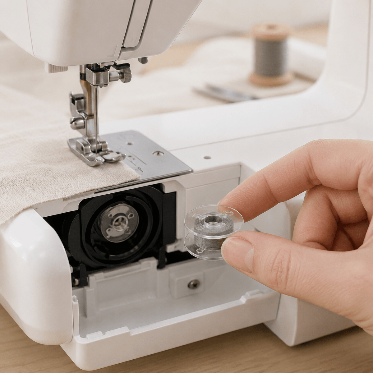 Image d’une canette en plastique plate pour machines à coudre Ø 20,4 mm - lot de 10 pièces – disponible en ligne chez Šarlotes audumi