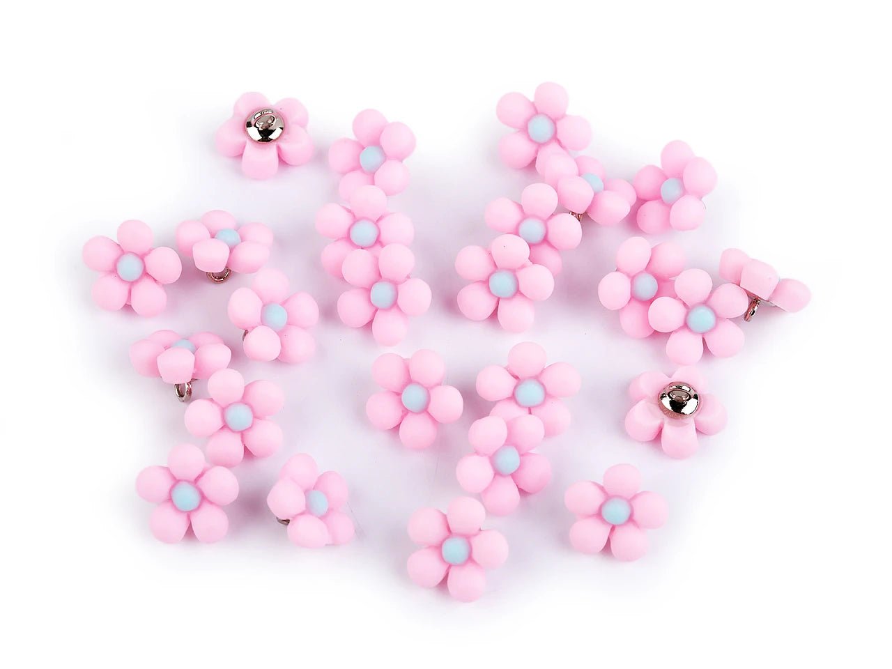 Bouton sur pied 14 mm - petite fleur rose