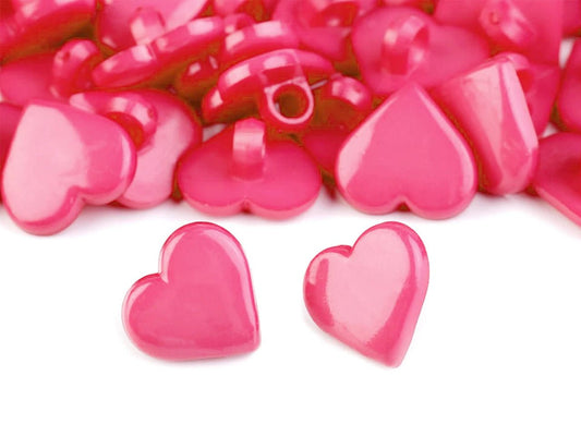 Buttons on a shank 15 mm - bright pink heart