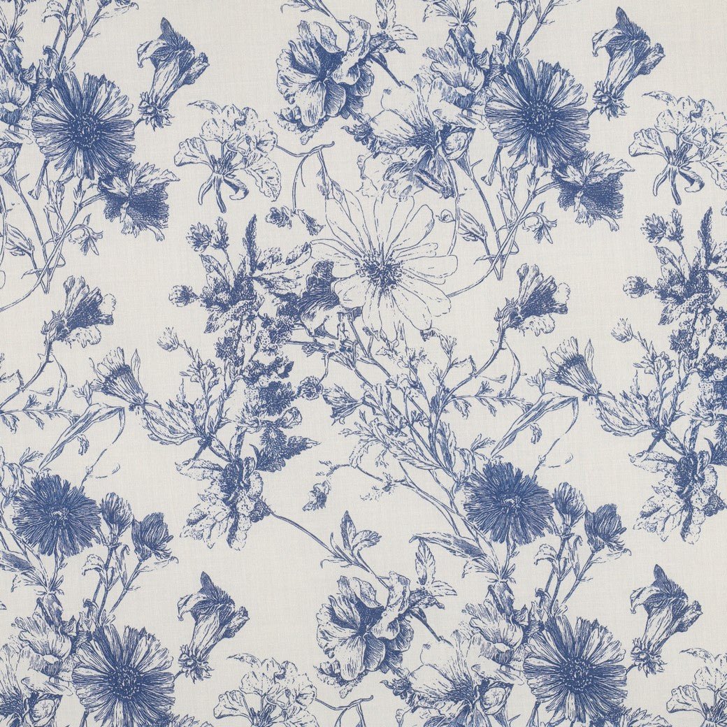 Attēls ar Poplīns-zili ziedi uz balta – pieejams internetā Šarlotes audumi