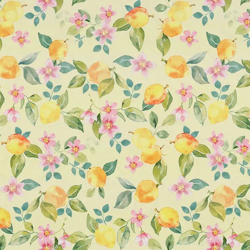 Image de tissu Premium 100 % coton - jardin de fleurs de citronnier en style aquarelle 110 g/m² – disponible chez Tissus Charlotte