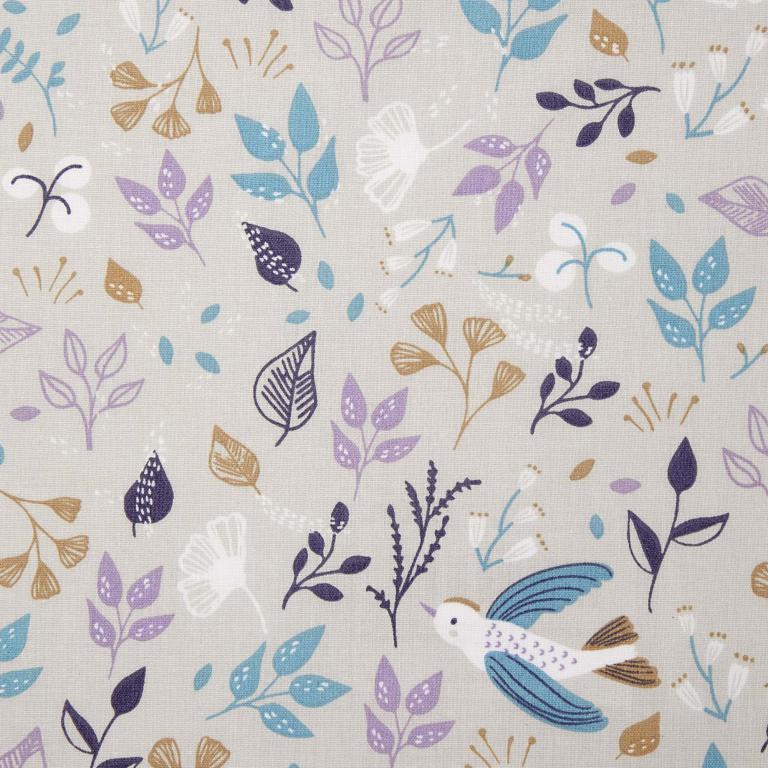 Tissu premium 100 % coton - colombes et fleurs sur fond gris 115 g/m²