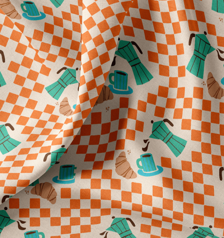 Image avec tissu Premium 100 % coton-Espresso et croissant – disponible en ligne chez Tissus de Charlotte