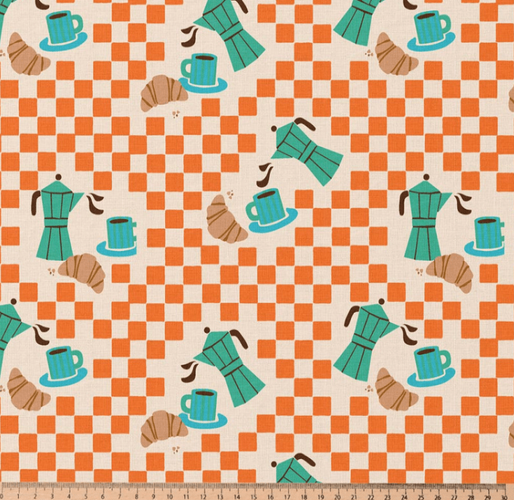 Image avec tissu Premium 100 % coton-Espresso et croissant – disponible en ligne chez Tissus de Charlotte