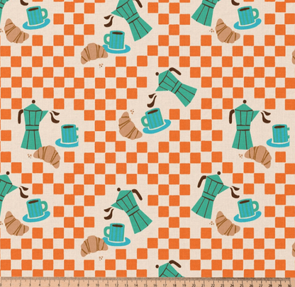 Image avec tissu Premium 100 % coton-Espresso et croissant – disponible en ligne chez Tissus de Charlotte