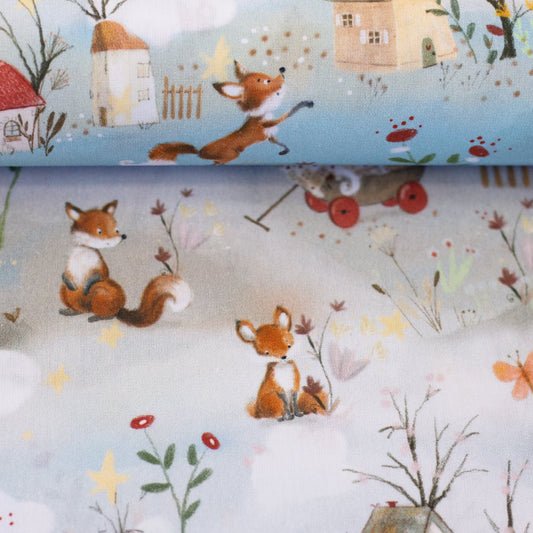 Image de tissu Premium 100 % coton à motif feuillage d’hiver – disponible en ligne chez Šarlotes audumi