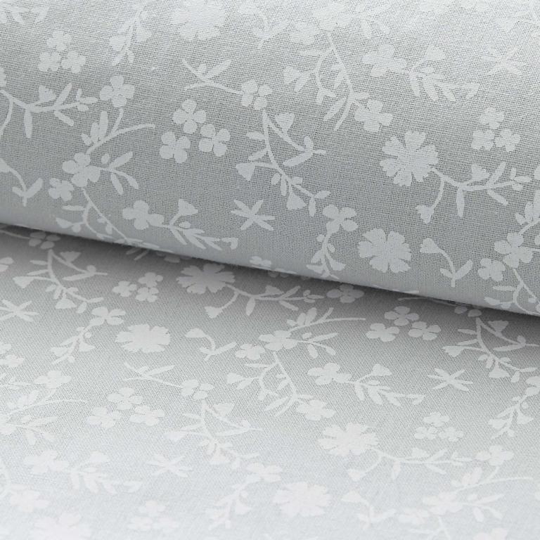 Tissu premium 100 % coton - motif floral délicat sur fond gris 110 g/m²