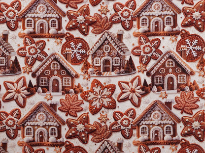 Image de tissu Premium 100 % coton à motifs de maisons en pain d’épices – disponible en ligne chez Šarlotes audumi