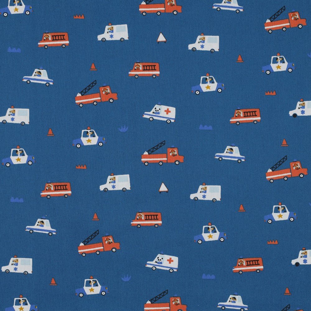 Premium 100% cotton fabric - police, fire and ambulance vehicles 110 g/m² (GOTS certified)