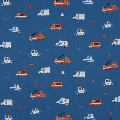 Premium 100% cotton fabric - police, fire and ambulance vehicles 110 g/m² (GOTS certified)