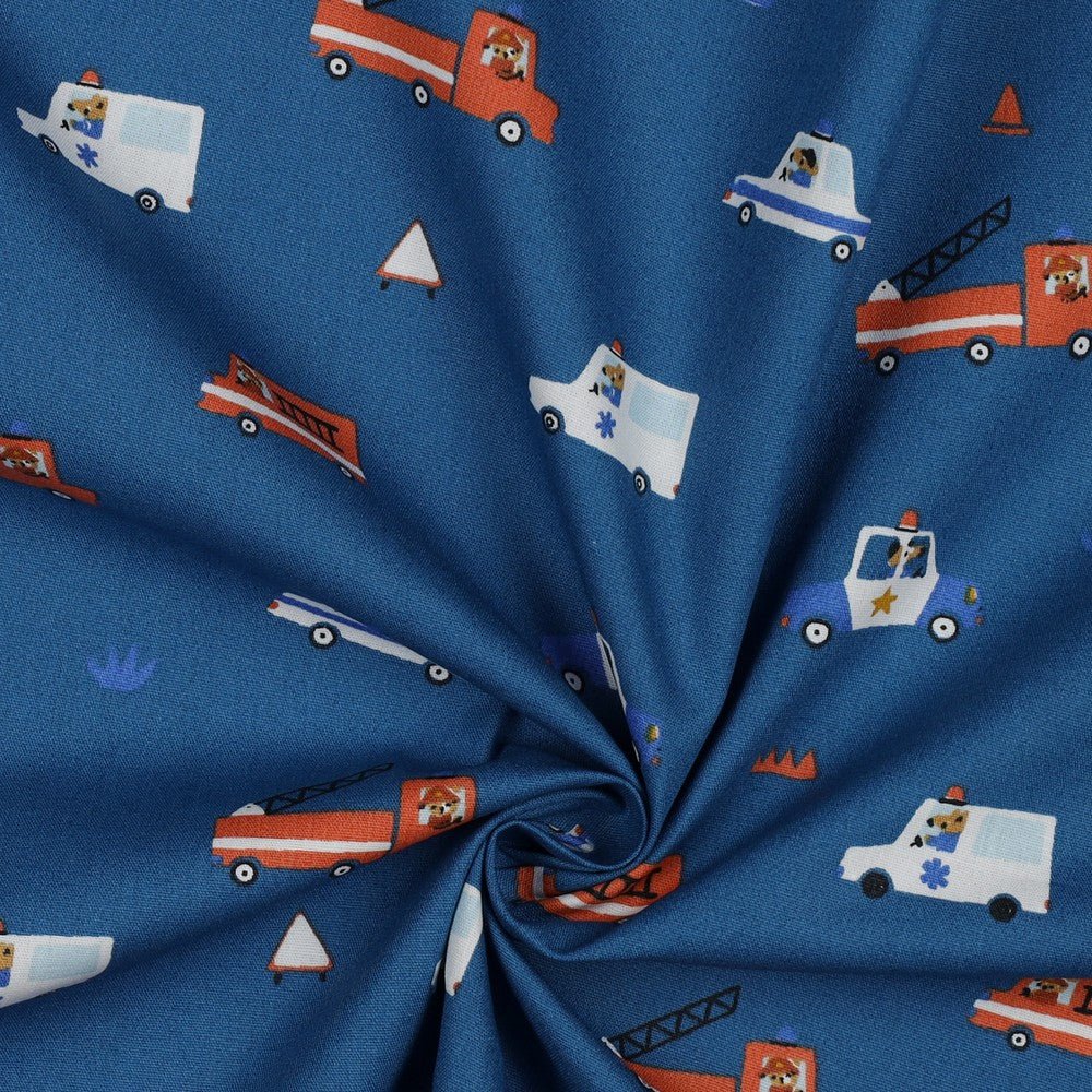 Premium 100% cotton fabric - police, fire and ambulance vehicles 110 g/m² (GOTS certified)