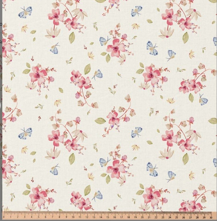 Tissu Premium 100 % coton, motif floral romantique de printemps, 115 g/m² – disponible chez Šarlotes audumi
