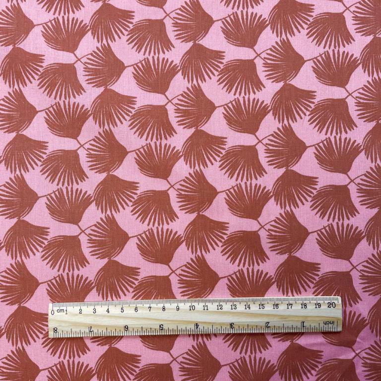 Premium 100% cotton fabric - pink palm leaves 115 g/m²