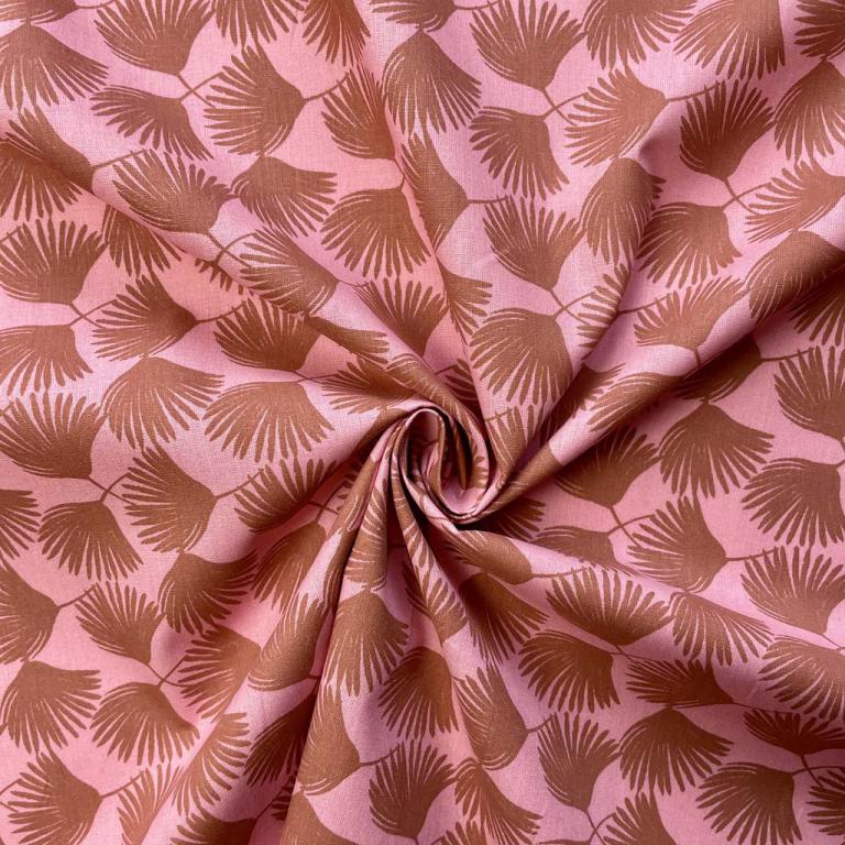 Premium 100% cotton fabric - pink palm leaves 115 g/m²