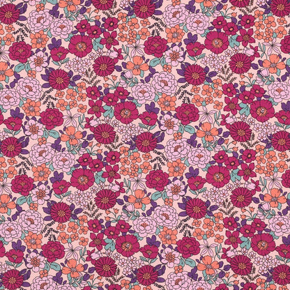 Bild mit Premium-Stoff aus 100 % Baumwolle, rosa Blumenmuster, 110 g/m² – erhältlich bei Šarlotes audumi