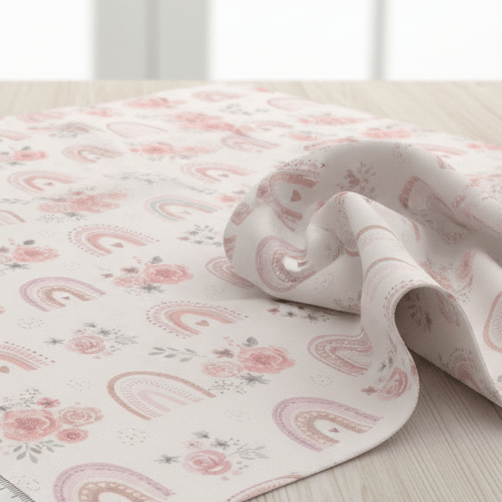 Image with Premium 100% cotton fabric - roses with rainbows 130 g/m² – available at Charlotte's Fabrics