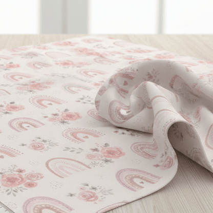 Image with Premium 100% cotton fabric - roses with rainbows 130 g/m² – available at Charlotte's Fabrics