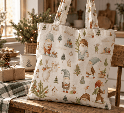 Image avec tissu 100 % coton premium – Noël des lutins, disponible en ligne chez Tissus Charlotte