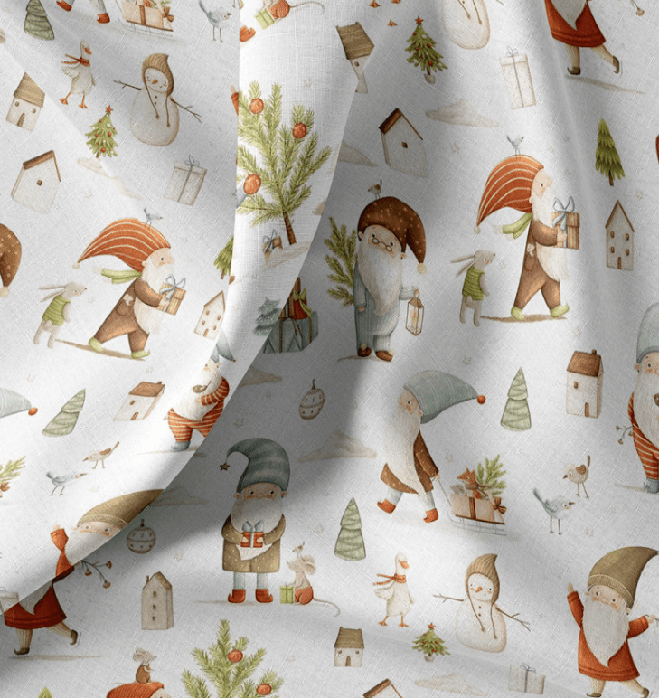 Image avec tissu 100 % coton premium – Noël des lutins, disponible en ligne chez Tissus Charlotte