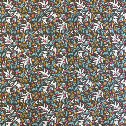 Premium 100% cotton fabric - delicate pattern on a dark brown background 115 g/m²