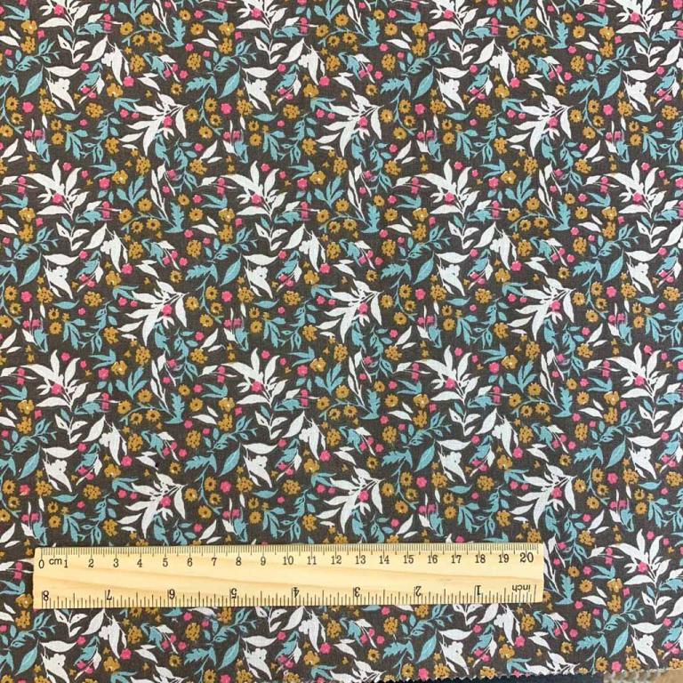 Premium 100% cotton fabric - delicate pattern on a dark brown background 115 g/m²