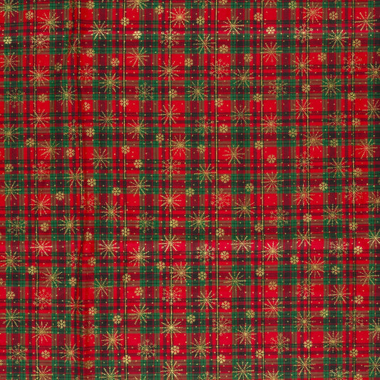 Image of premium 100% cotton fabric, red plaid with snowflakes – available online at Charlotte's Fabrics