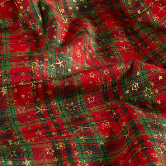 Image of premium 100% cotton fabric - red plaid with stars - available online at Šarlotes audumi