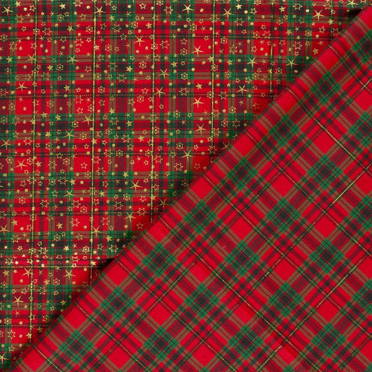 Image of premium 100% cotton fabric, red checkered with stars – available online at Charlotte Fabrics