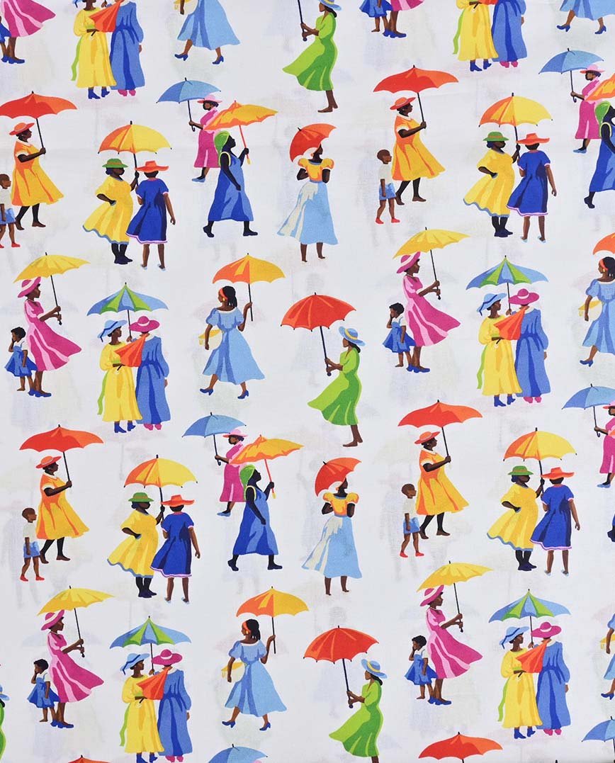 Premium 100% cotton fabric - women with umbrellas 115 g/m²