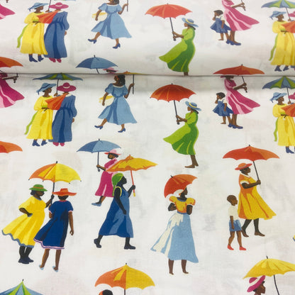 Premium 100% cotton fabric - women with umbrellas 115 g/m²