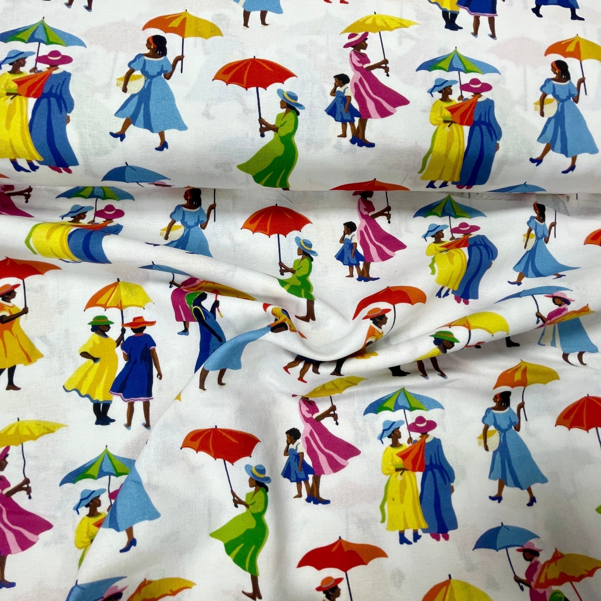 Premium 100% cotton fabric - women with umbrellas 115 g/m²