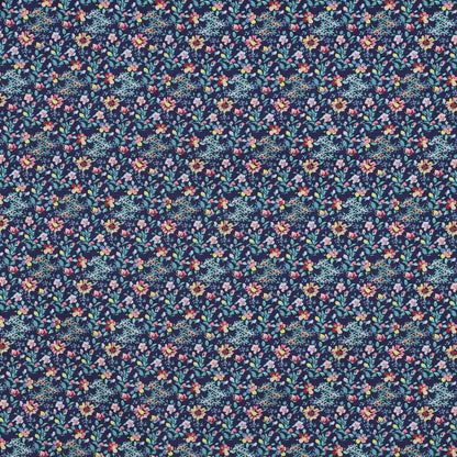 Image avec tissu Premium 100 % coton - petites fleurs sur fond bleu foncé – disponible en ligne chez Šarlotes audumi