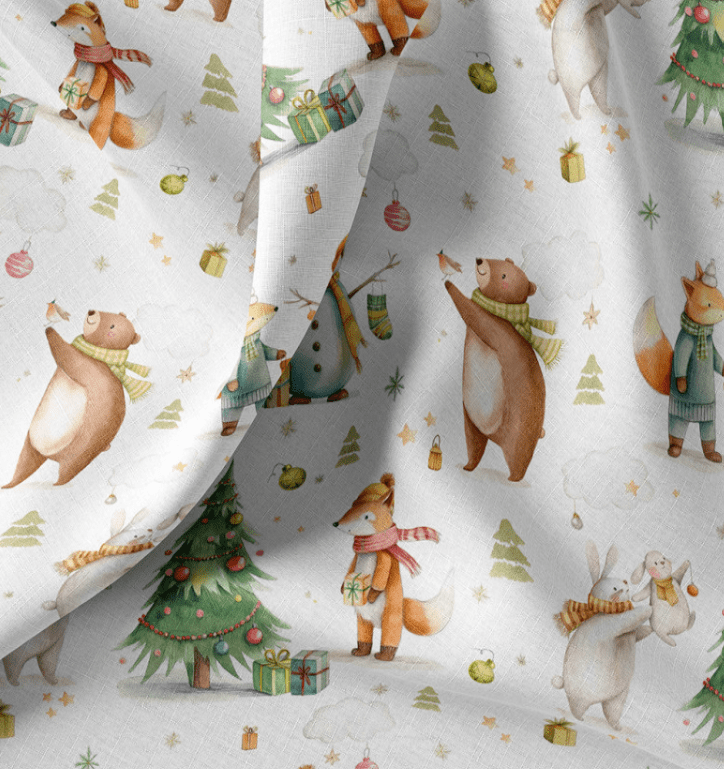 Image en tissu premium 100 % coton – Fêtes en forêt, disponible en ligne chez Šarlotes audumi