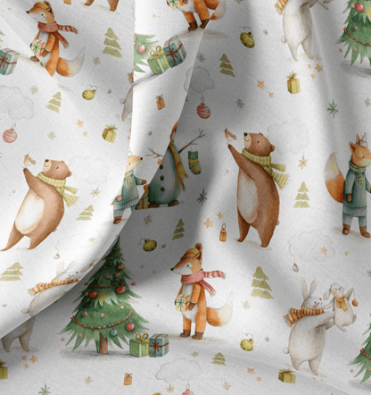 Image en tissu premium 100 % coton – Fêtes en forêt, disponible en ligne chez Šarlotes audumi