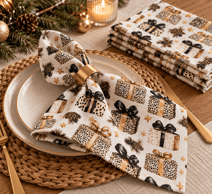Image avec tissu 100 % coton premium – cadeaux léopard de Noël, disponible en ligne chez Tissus Charlotte