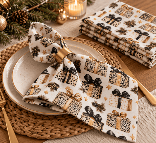 Image avec tissu 100 % coton premium – cadeaux léopard de Noël, disponible en ligne chez Tissus Charlotte
