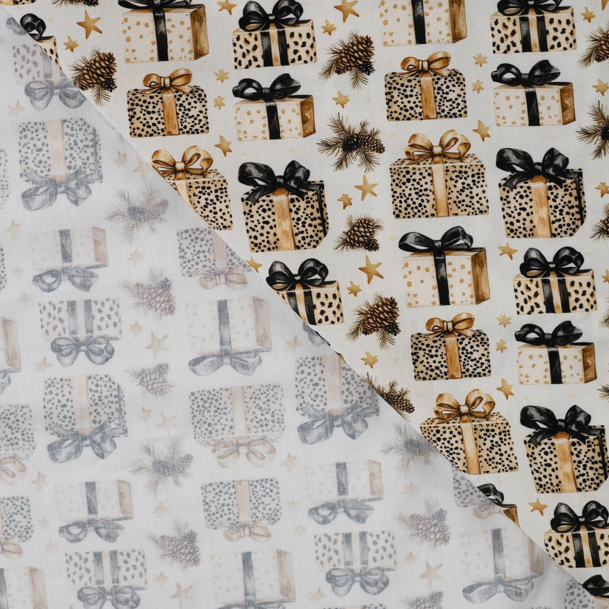 Image avec tissu 100 % coton premium – cadeaux léopard de Noël, disponible en ligne chez Tissus Charlotte