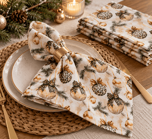 Image du tissu premium 100 % coton - décor léopard de Noël – disponible en ligne chez Šarlotes audumi