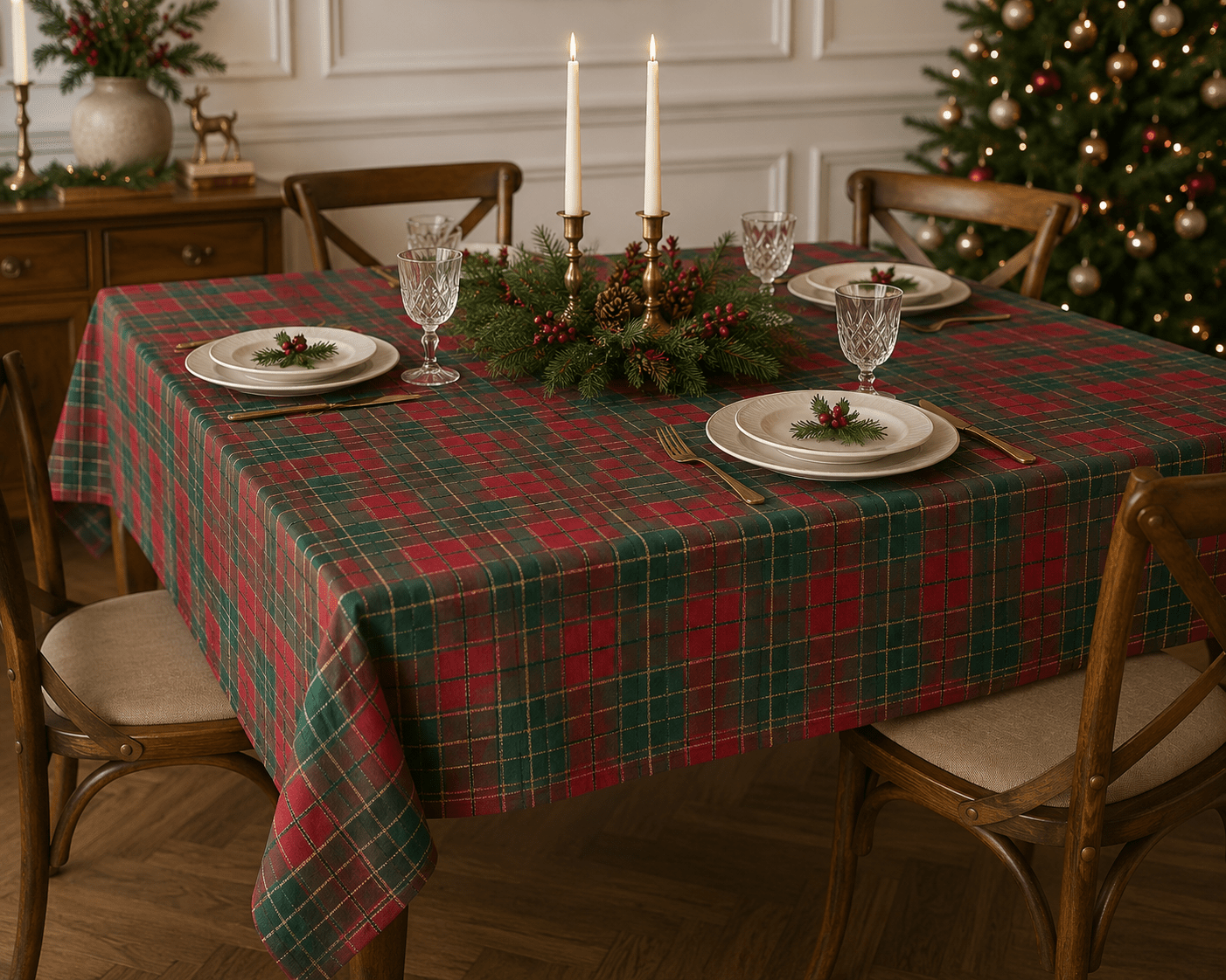 Image avec tissu en coton 100 % premium - carreaux de Noël – disponible en ligne chez Tissus de Charlotte