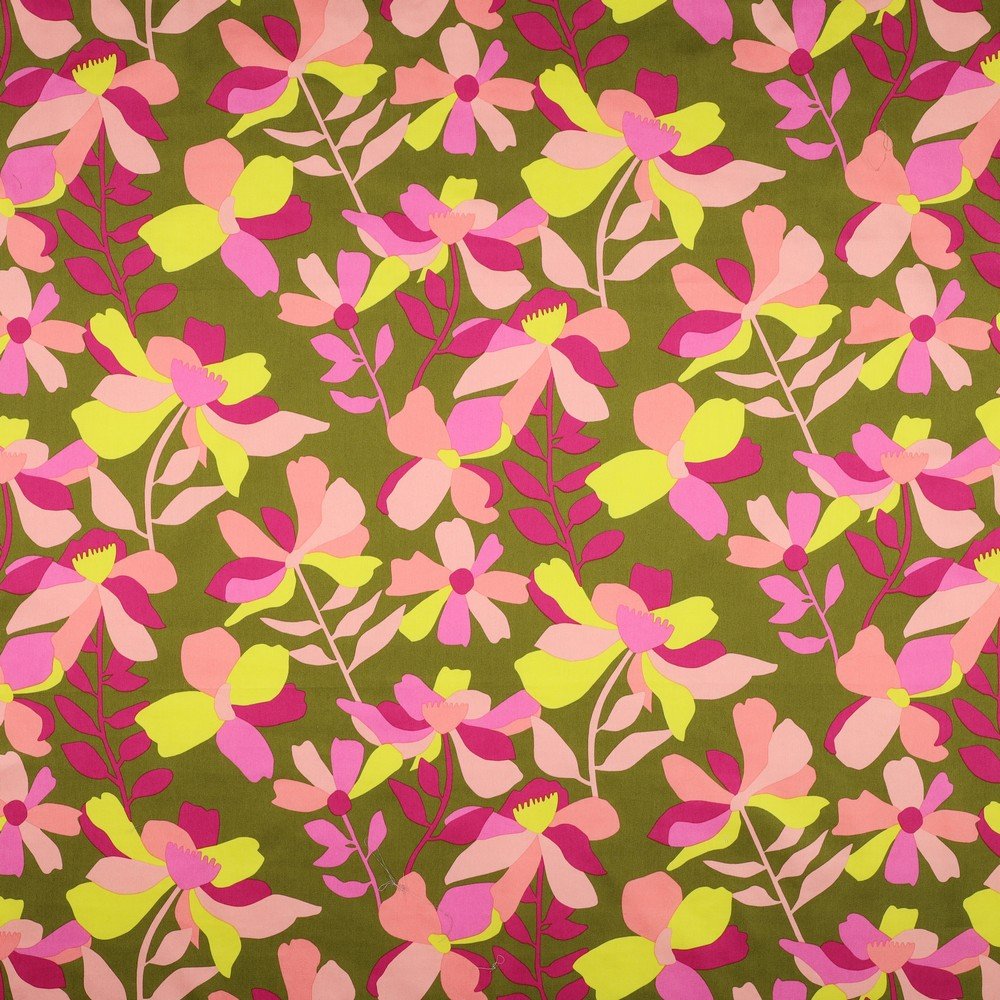 Satin premium 100 % coton - motif floral 115 g/m²