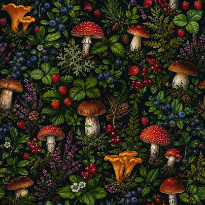 Image avec tissu en coton premium, popeline-fleurs de la forêt – disponible en ligne chez Šarlotes audumi