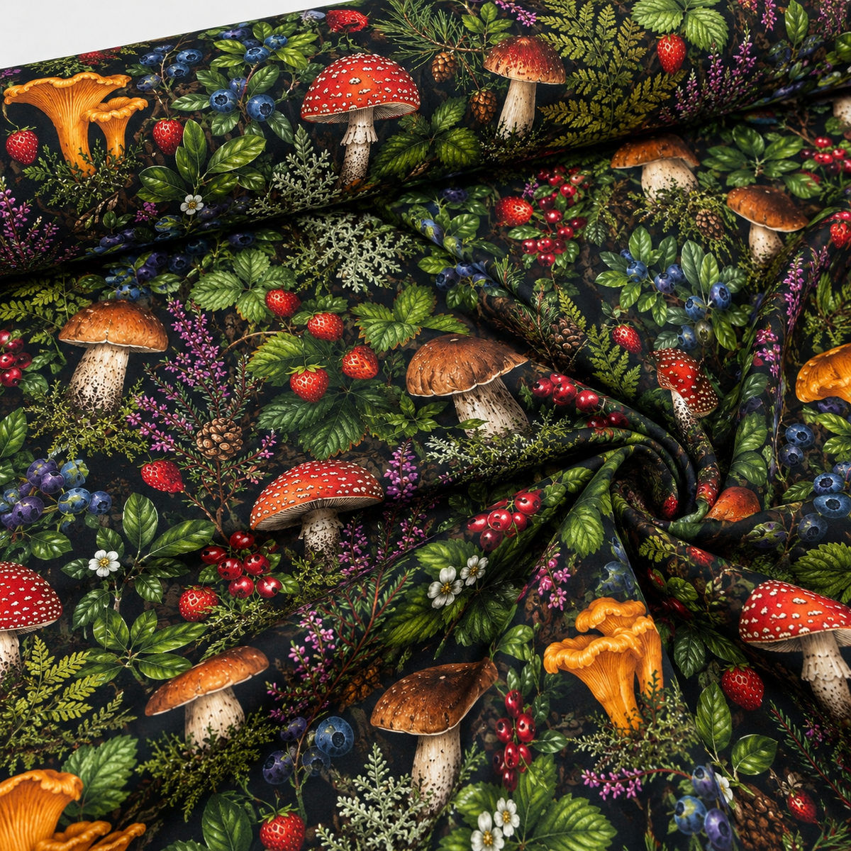 Image avec tissu en coton premium, popeline-fleurs de la forêt – disponible en ligne chez Šarlotes audumi