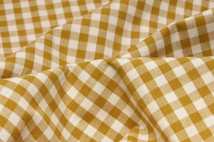 Premium-Baumwollstoff in Senfgelb kariert – online erhältlich bei Šarlotes audumi