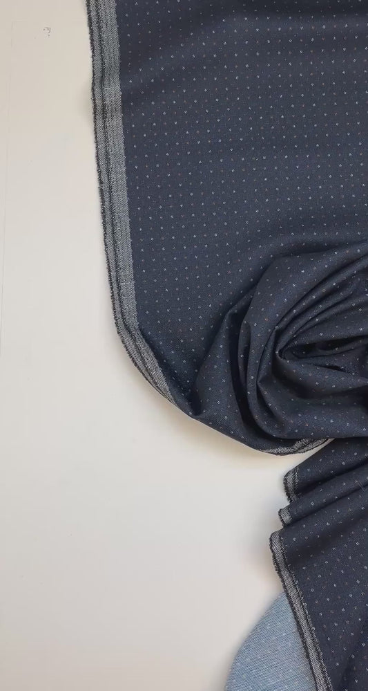 Italienischer Wollstoff in Dunkelblau mit feinen Punkten – 155 g/m²