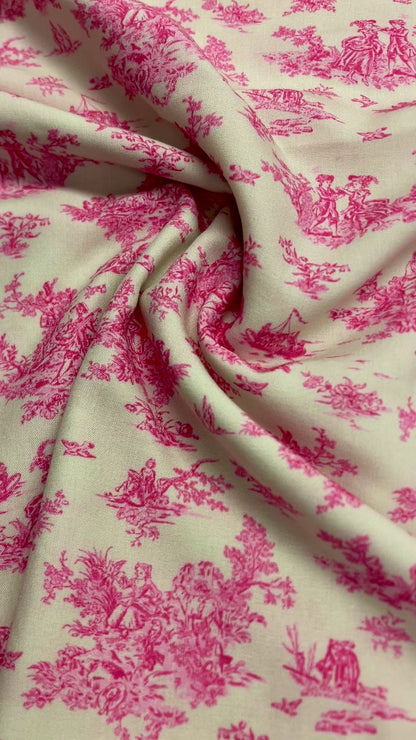 100 % tissu viscose - motif porcelaine rose 125 g/m²