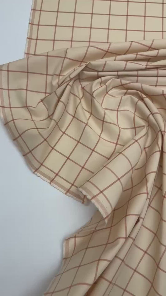 Italian cotton fabric in a plaid pattern, brown-beige, 125 g/m² - last piece 50 cm