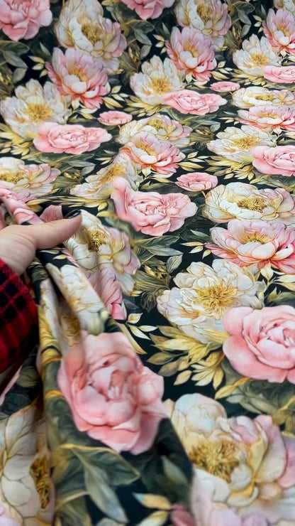 Softshell fabric - peonies 300 g/m²