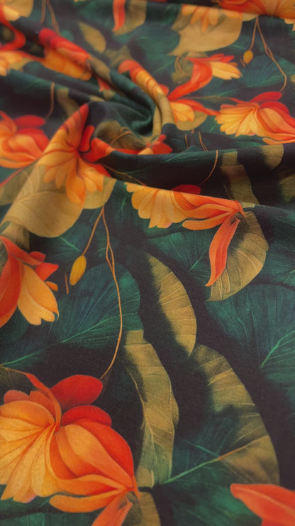 Jersey de coton - fleurs tropicales orange 250 g/m²