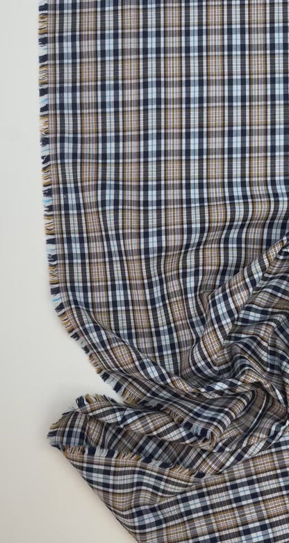 Tissu à carreaux en coton et viscose avec élasthanne, motif multicolore – Italie